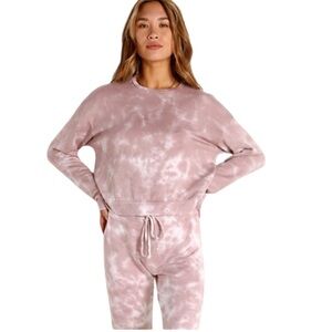 Beyond Yoga Pink Tie-Dye Crew Neck Sweater Size Large